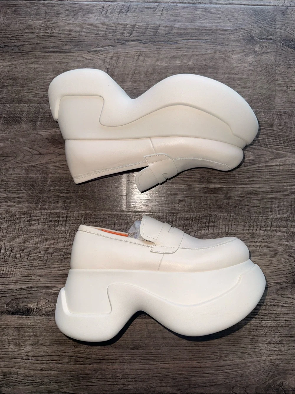 Marni Leather Chunky Penny Loafers Platform Moccasin Loafers in White